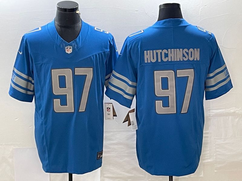Men Detroit Lions #97 Hutchinson Nike Blue Vapor Limited NFL Jersey